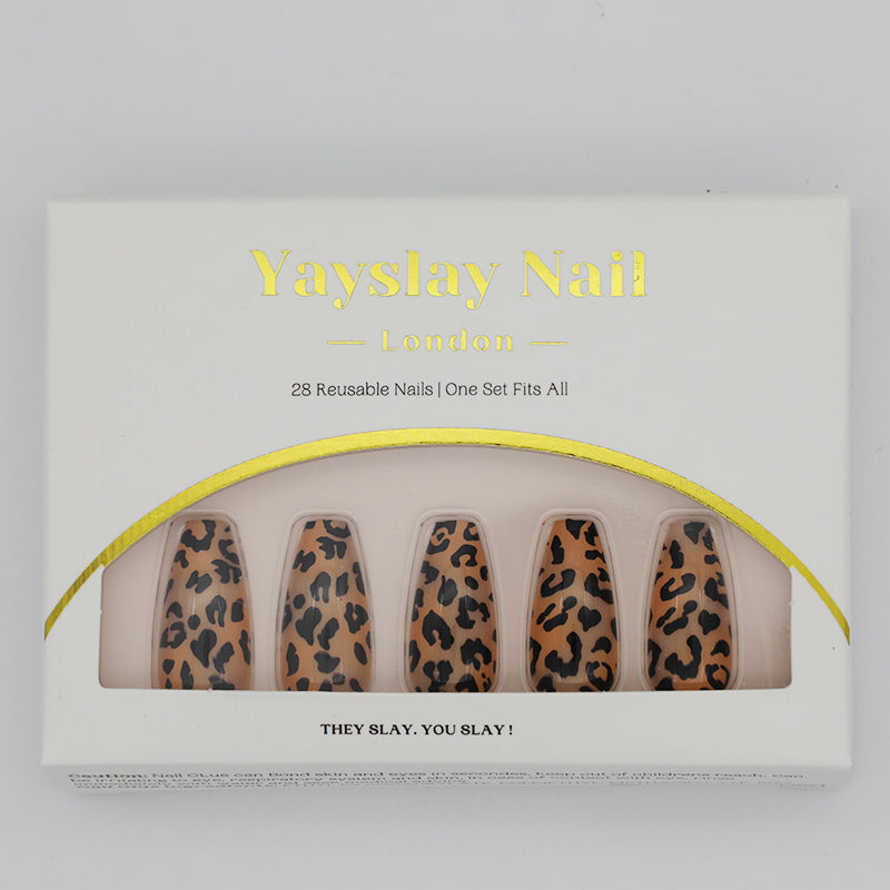 Y44 Glossy Leopard Coffin Nail