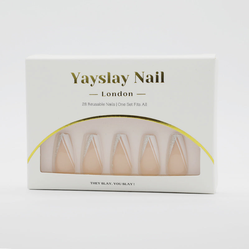 Y58 V Glitter French Tip Coffin Nail