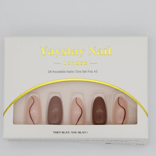 Y34 Brown Fall Almond Nail