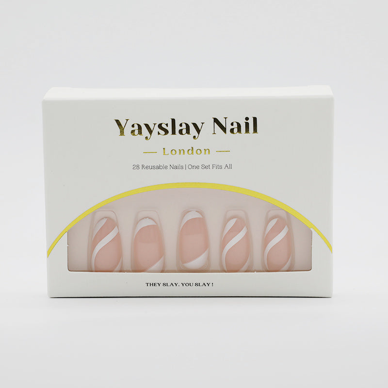 Y47 Simple White Swirls  Oval Nail
