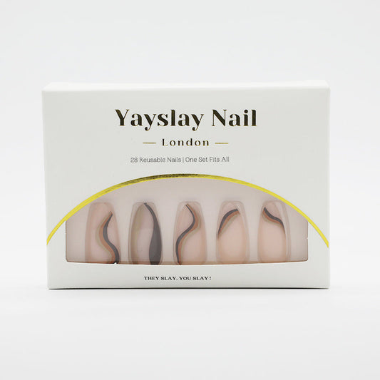 Y43 Brown lines Almond Nail