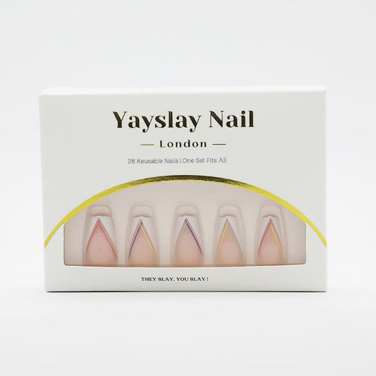 Y61 Colourful French Tip Coffin Nail