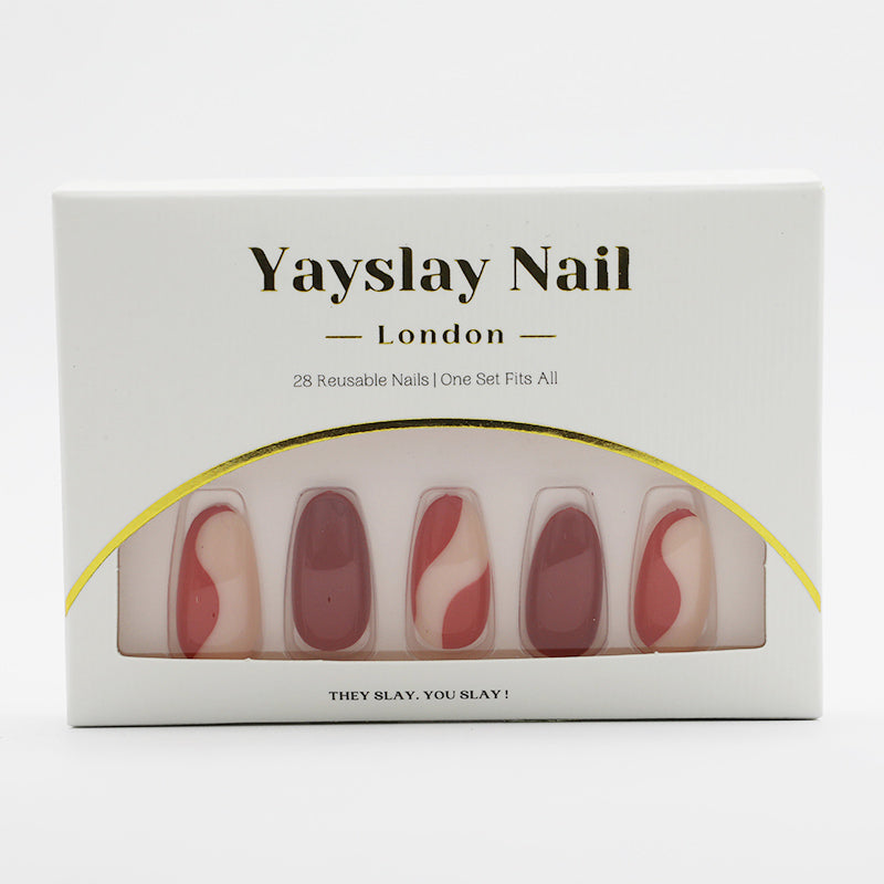 Y6 Glossy Red Lines Almond Nail