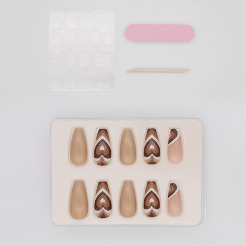 Y53 Brown Chocolate Heart Coffin Nail