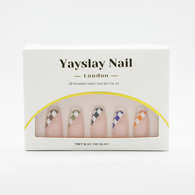 Y14 Rainbow French Checker Oval Nail