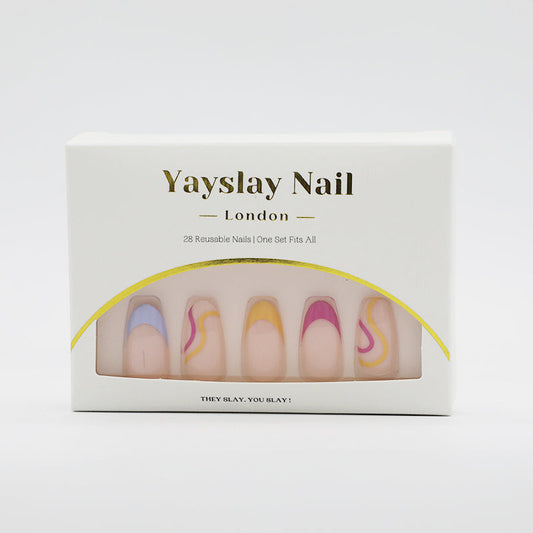 Y25 Colourful Swirls French Tip Almond Nail