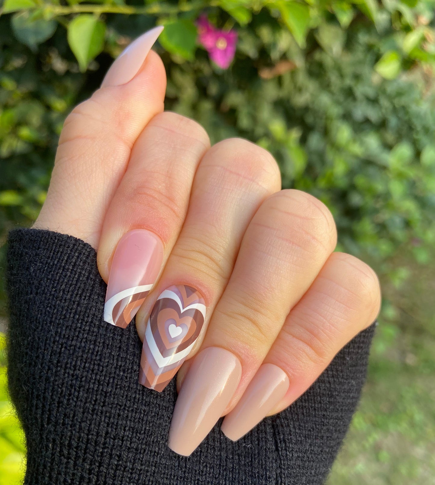 Y53 Brown Chocolate Heart Coffin Nail