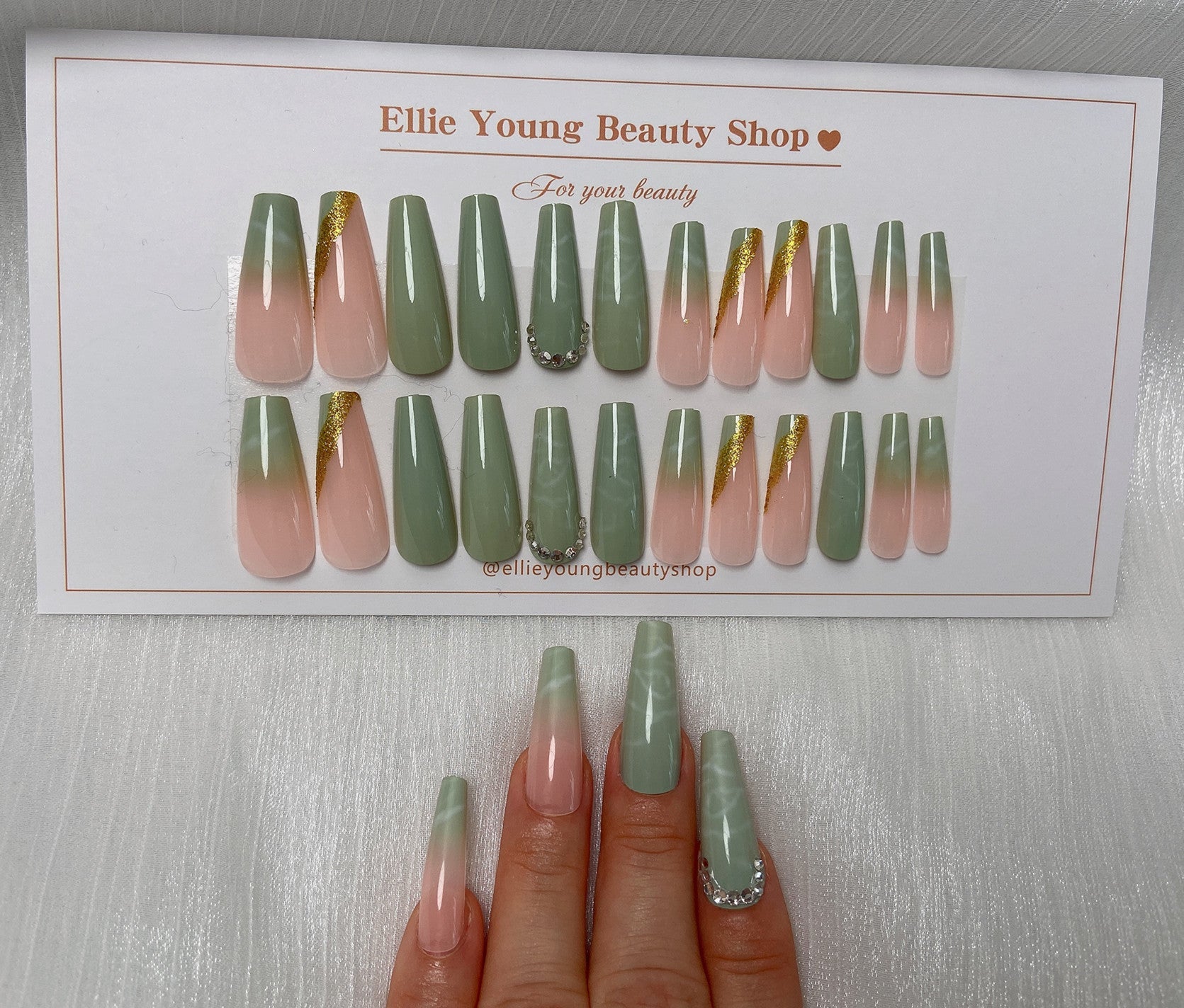 Matcha green long press-on nails