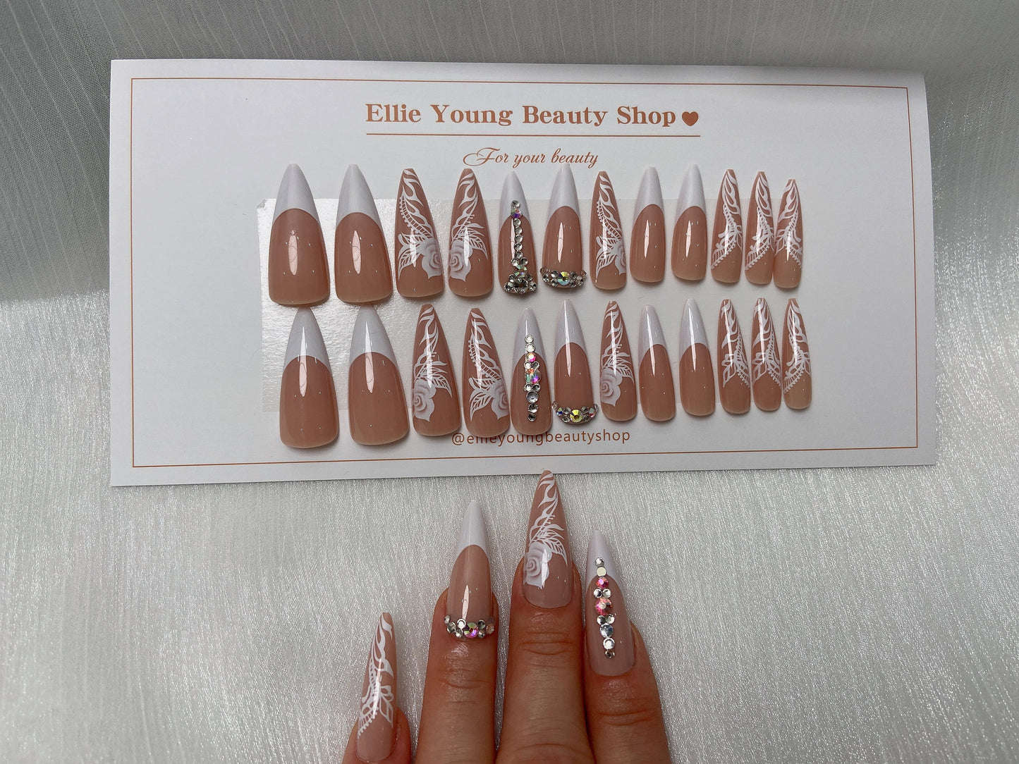 L34 French rose set with diamond stiletto nail