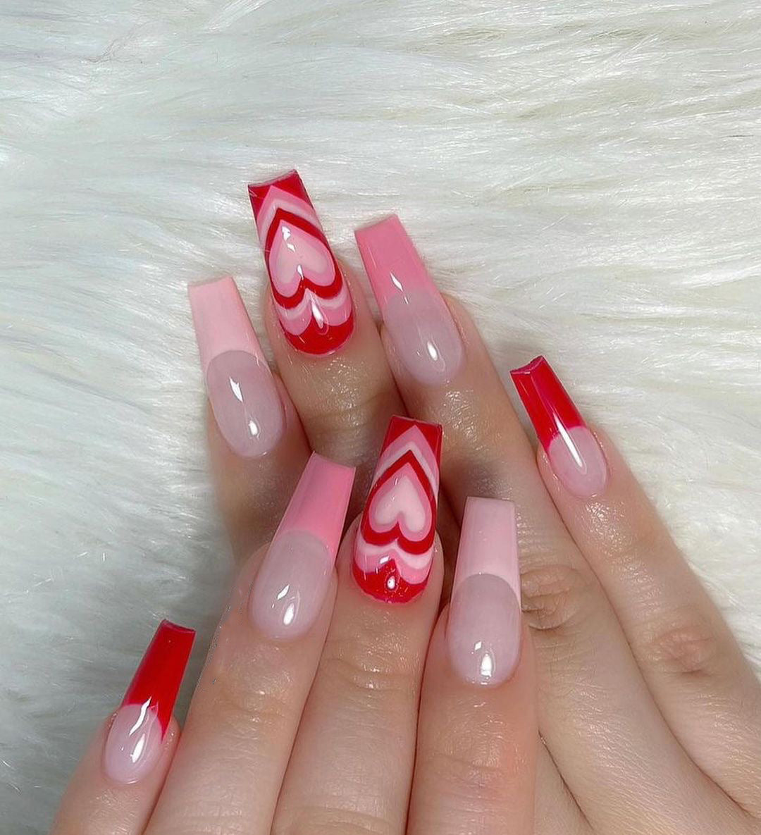 Pink french heart nail