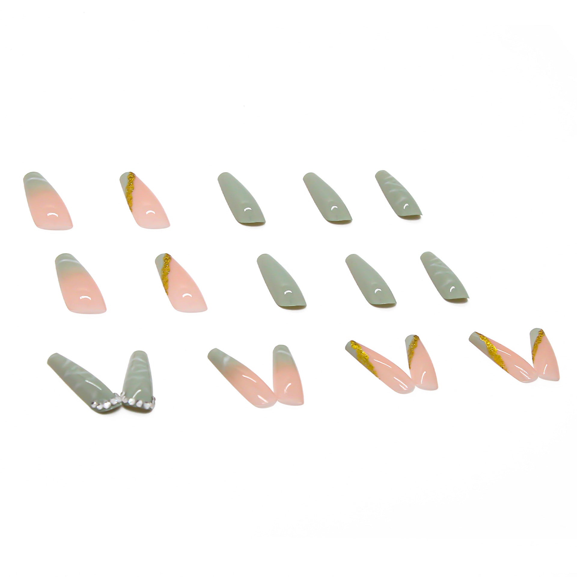 Matcha green long press-on nails