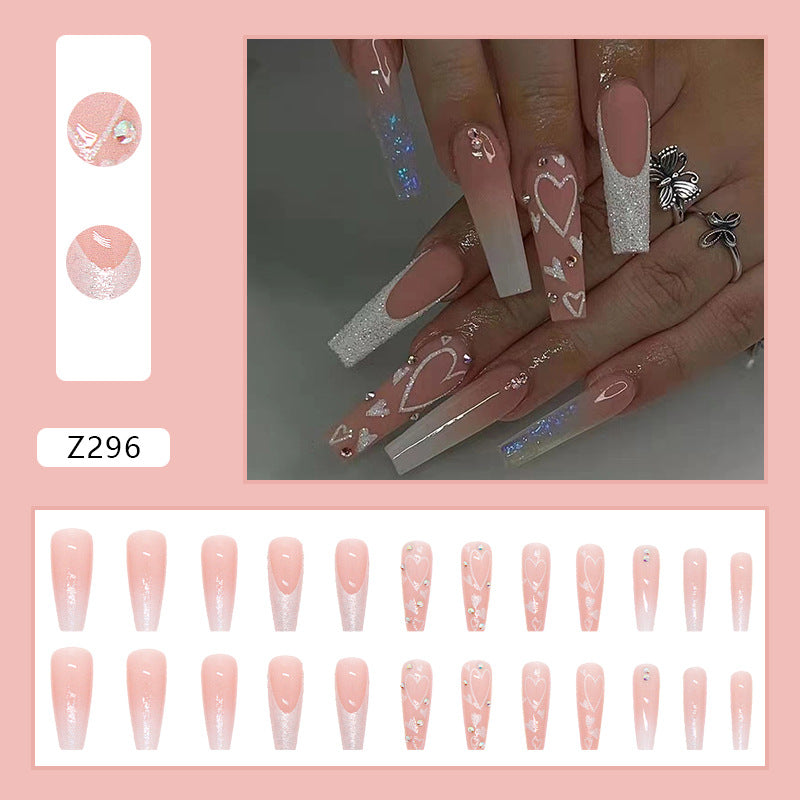 L67 Shining Litter Heart Glitter French Tip Balleriana Nail