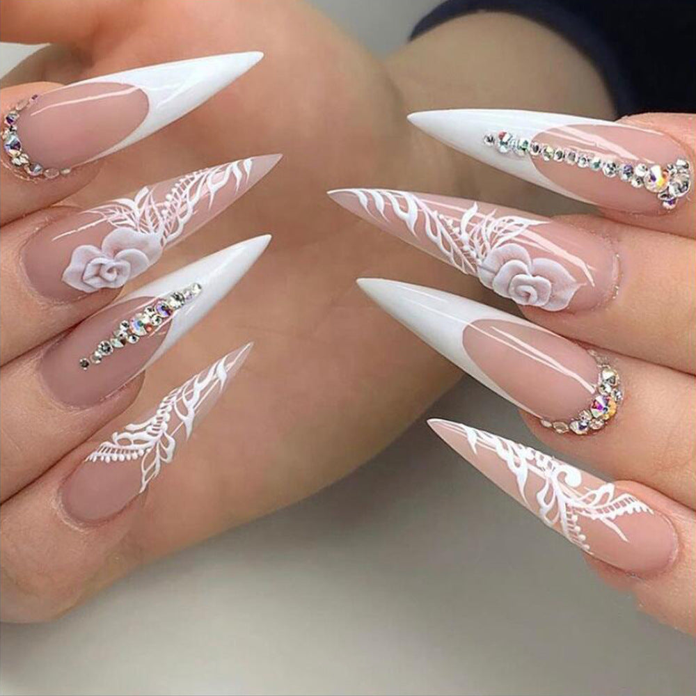 L34 French rose set with diamond stiletto nail