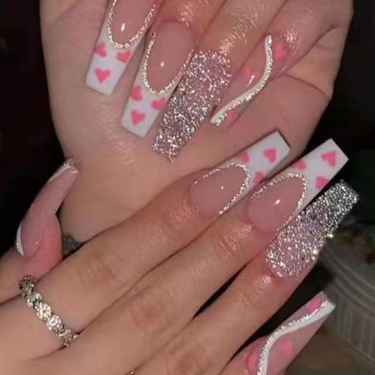L45 Sparkling Heart French Tip Ballerina Nail