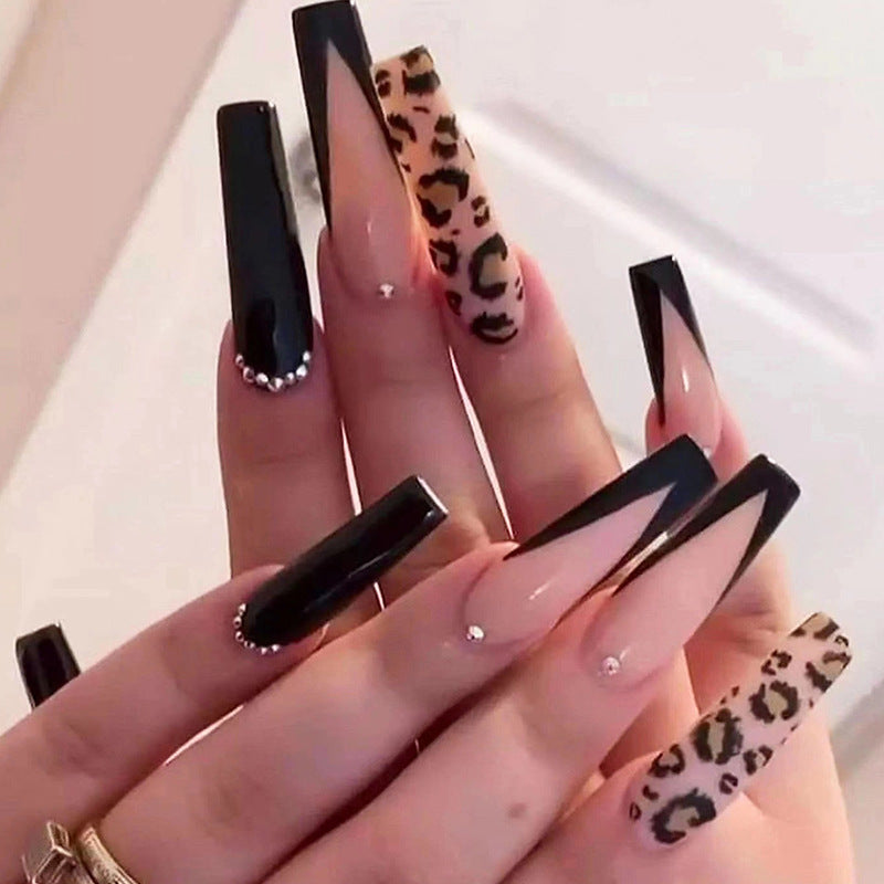 Leopard french tip ballerina nail