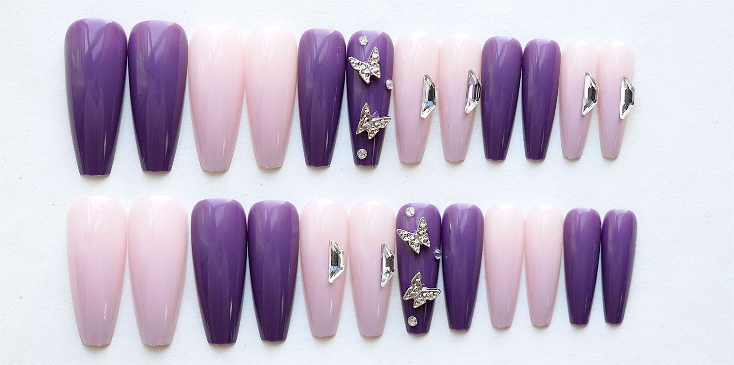 Ombre Purple Butterfly Ballerina Nail
