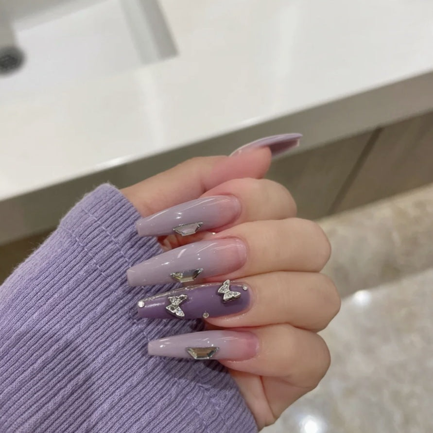 Ombre Purple Butterfly Ballerina Nail