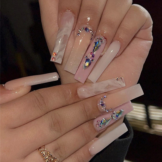 L37 Ombre Pink Crystal Ballerina Nail