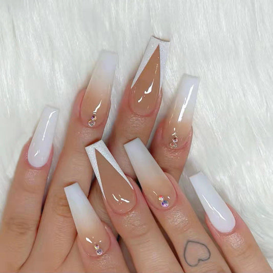 L15 Ombre White French Tip Ballerina Nail