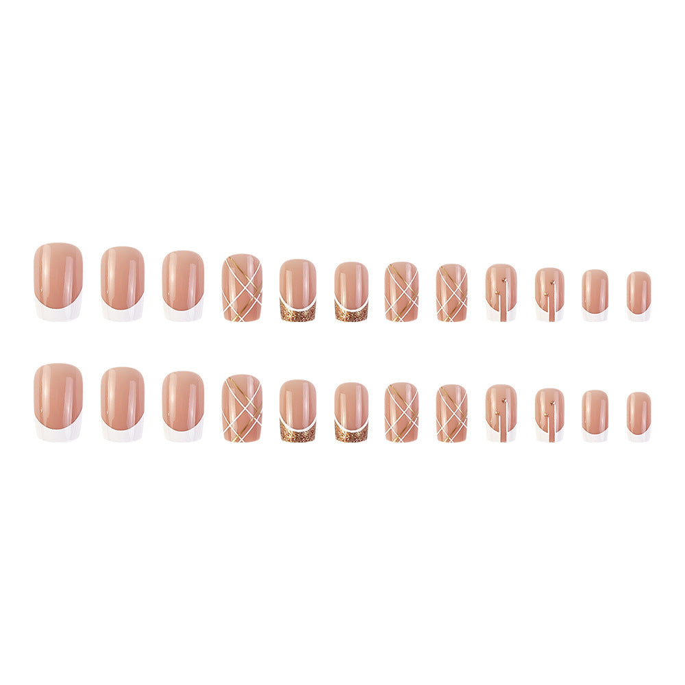 M17 Goden Glitter French TiP Square Nail