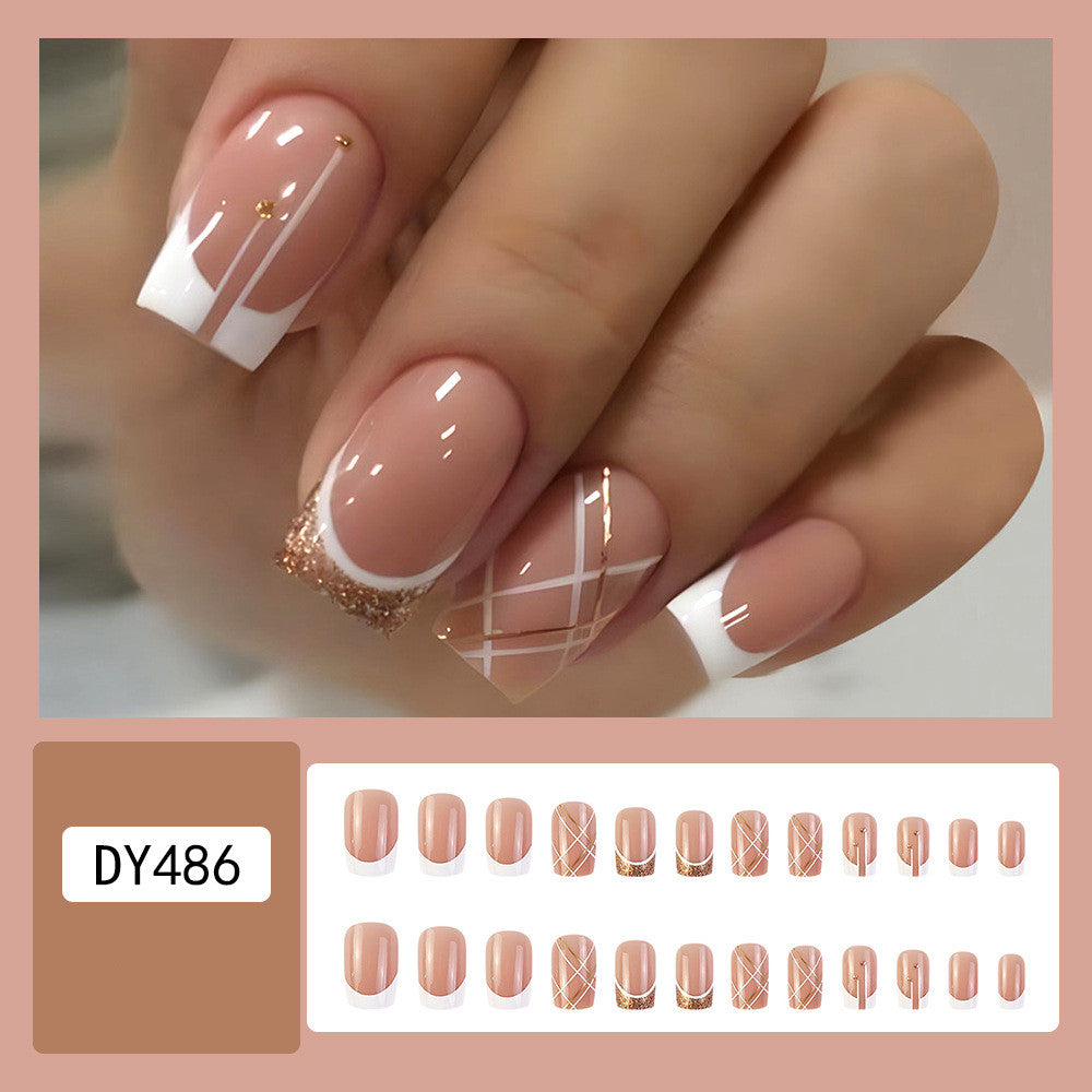 M17 Goden Glitter French TiP Square Nail