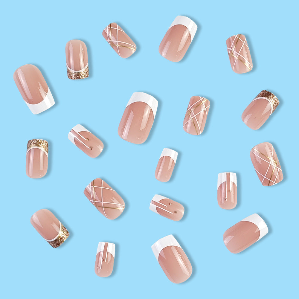 M17 Goden Glitter French TiP Square Nail