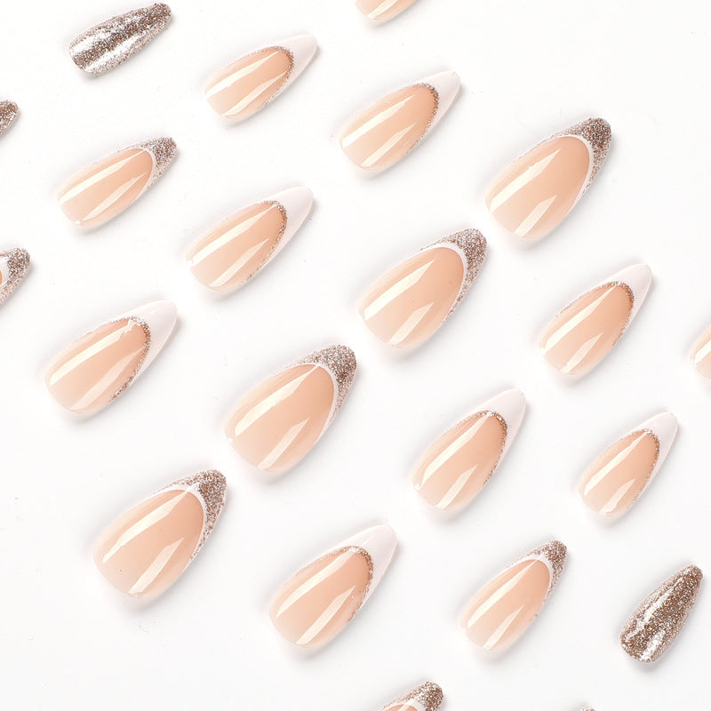 Golden French Tip Almond Nail