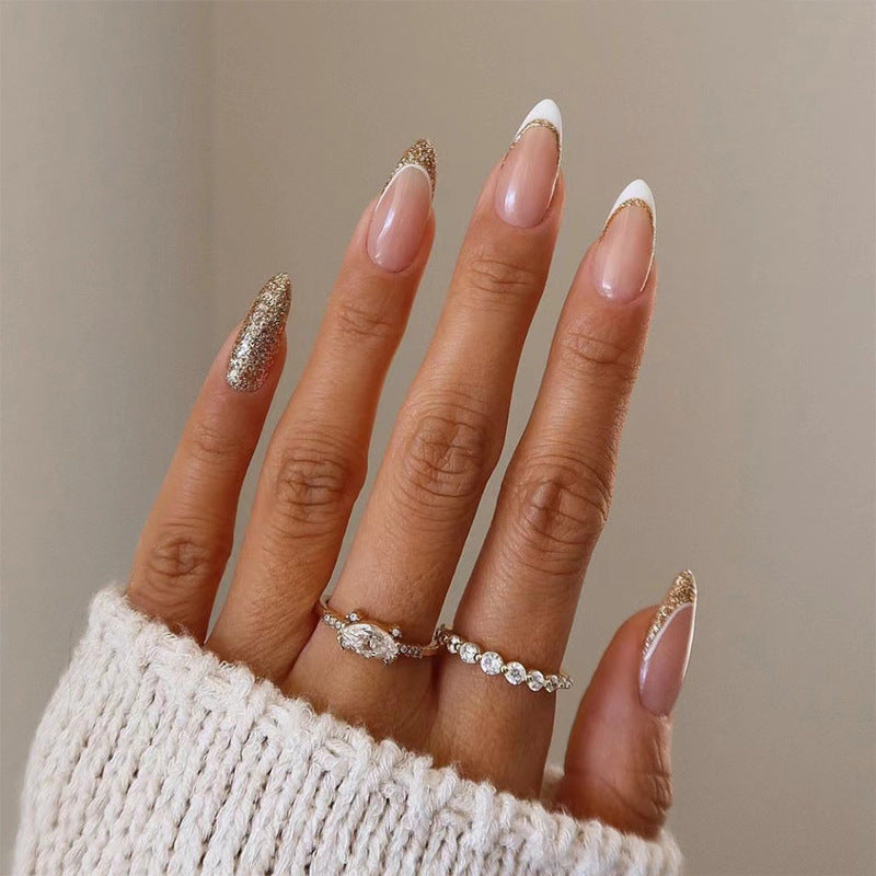 Golden French Tip Almond Nail