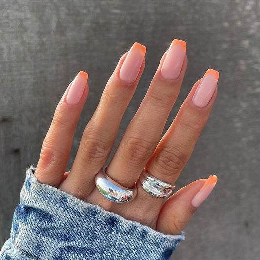 Orange French Tip Square Nail
