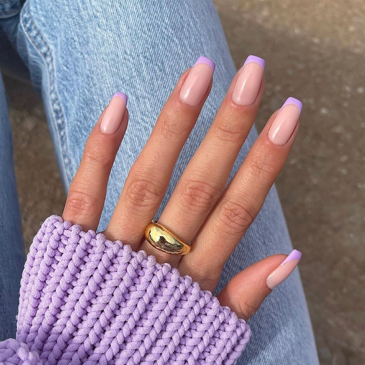 Purple French Tip Square Nail