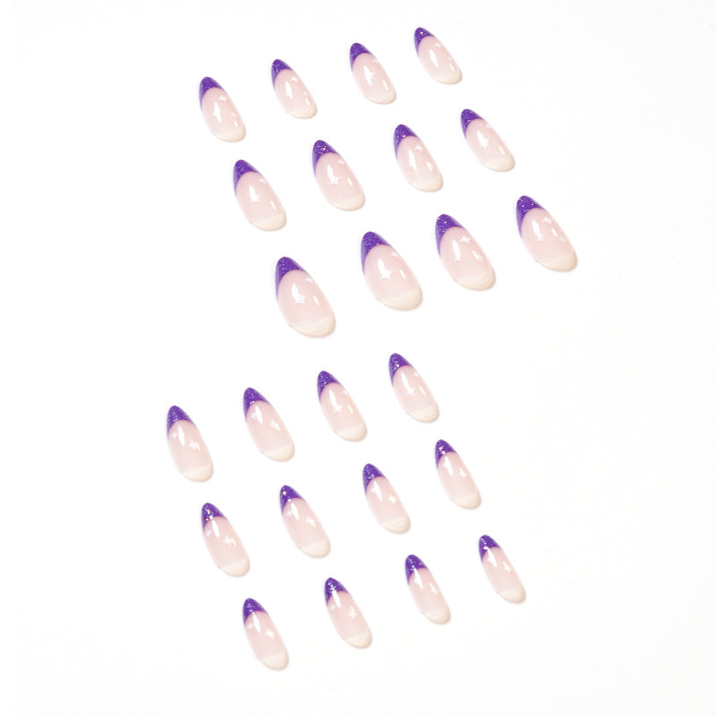 Glitter Purple French Tip Almond Nail