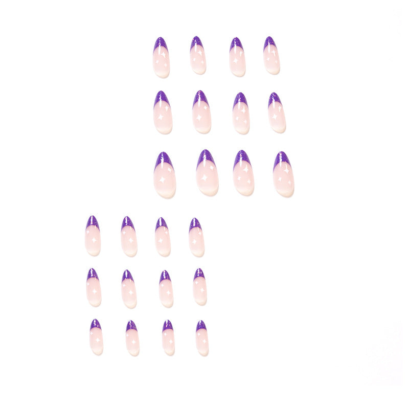 Glitter Purple French Tip Almond Nail