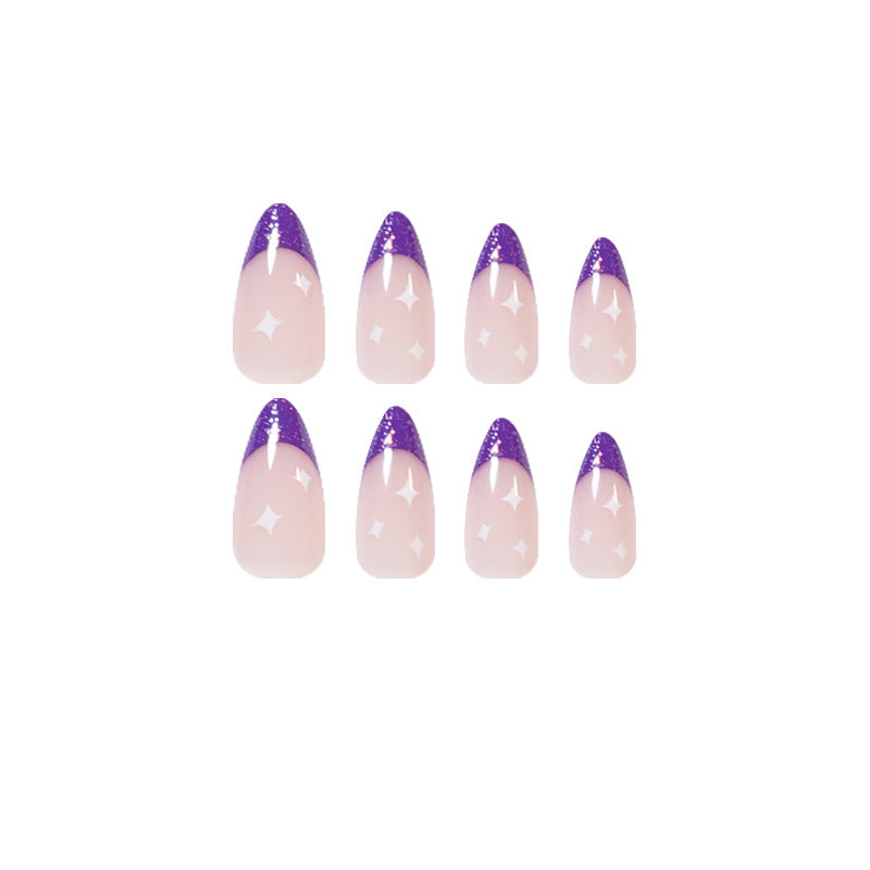Glitter Purple French Tip Almond Nail