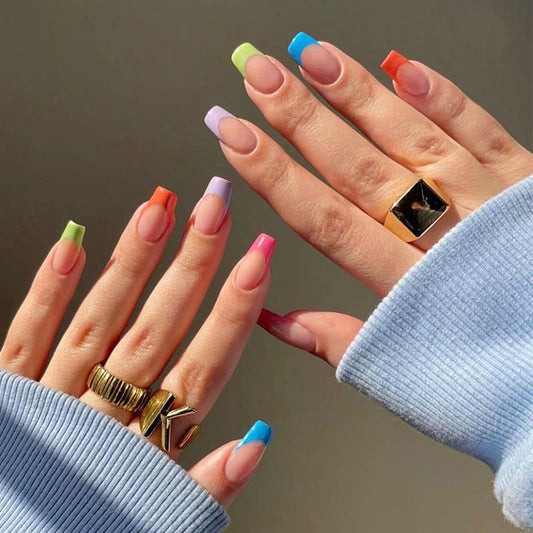 M73 Colorful french tip coffin nail