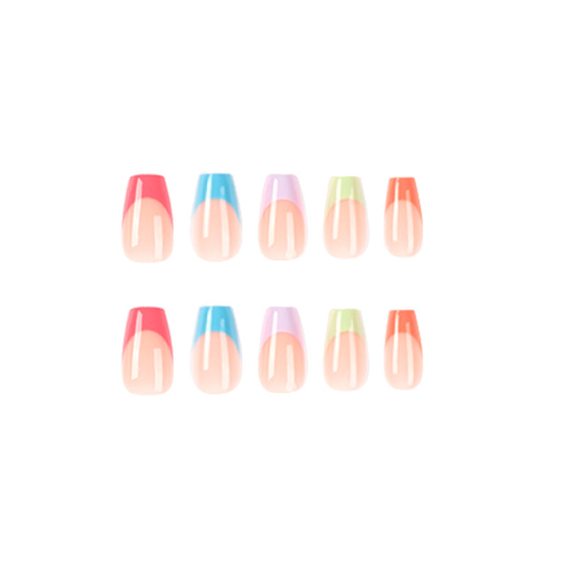 Colorful french tip coffin nail