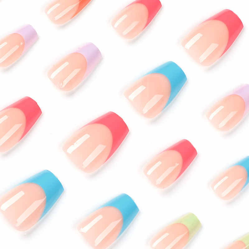 Colorful french tip coffin nail