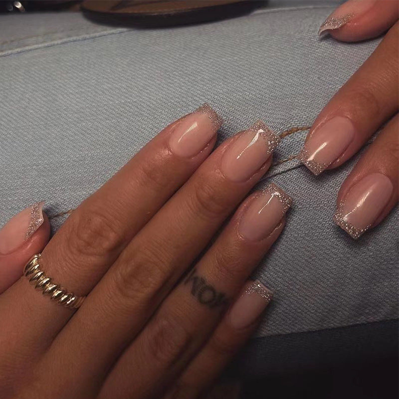 Glitter French Tip Medium Square Nail