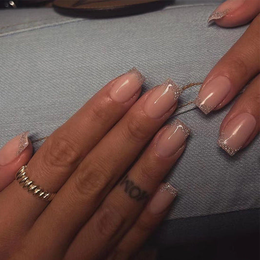 Glitter French Tip Medium Square Nail