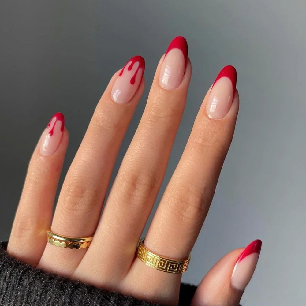 Red french tip oval nail