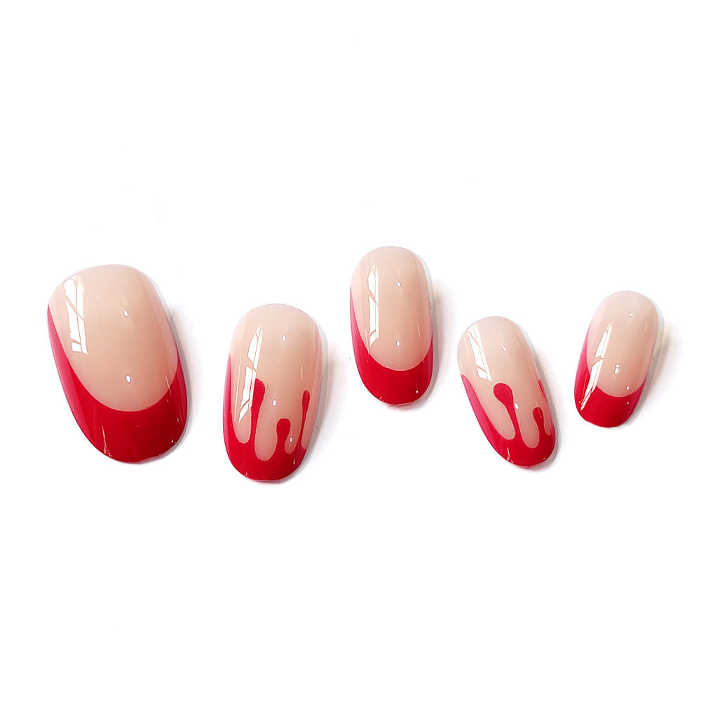 Red french tip oval nail