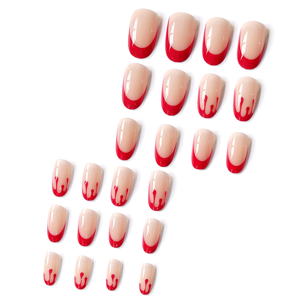 Red french tip oval nail
