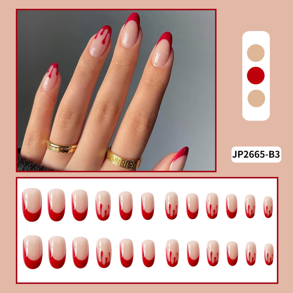 Red french tip oval nail