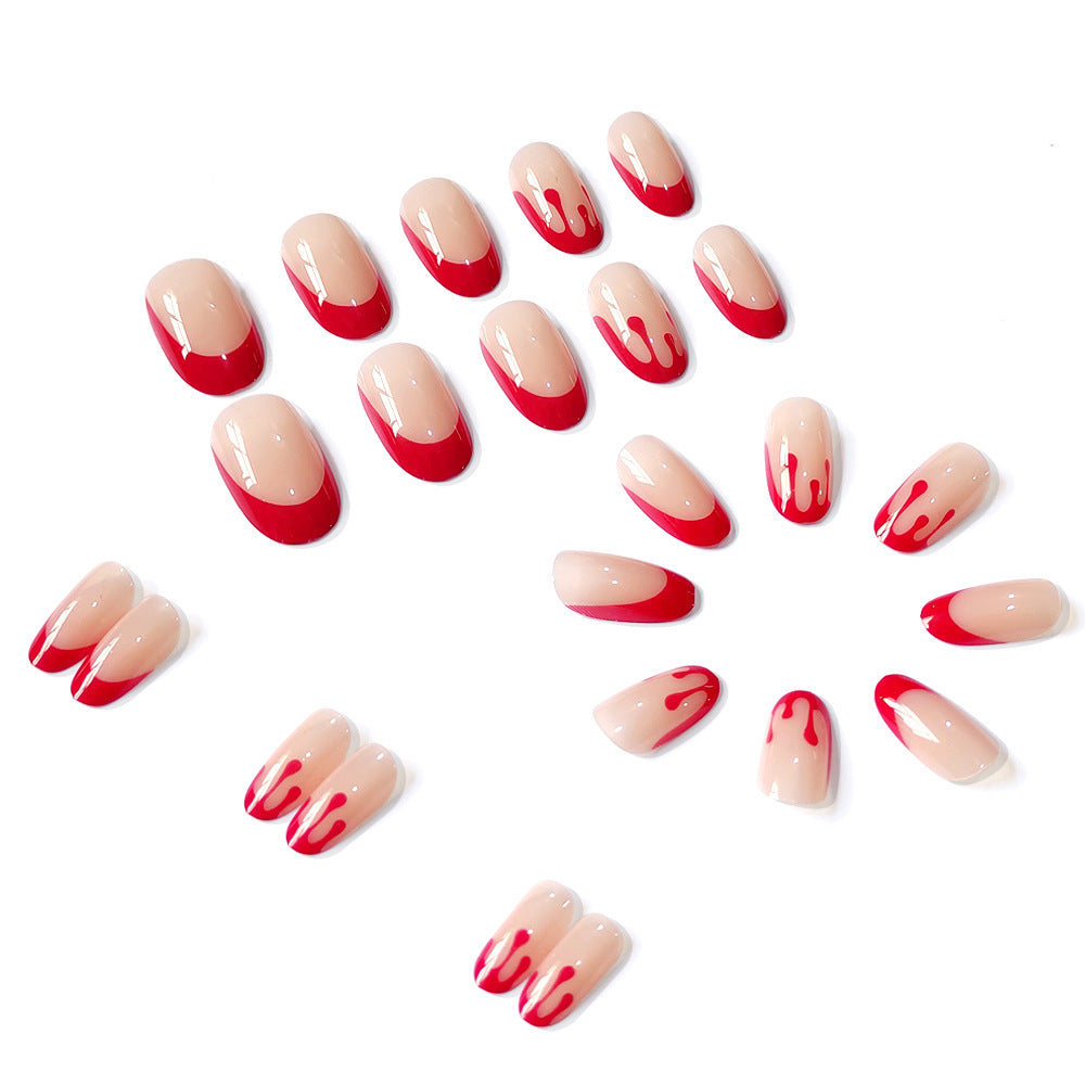 Red french tip oval nail