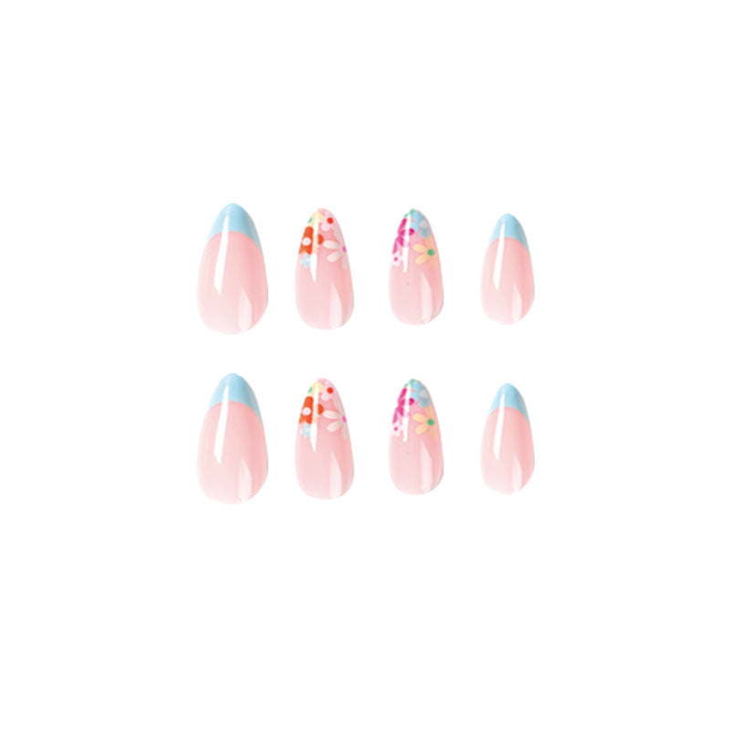 Spring flowers french tip almond nail