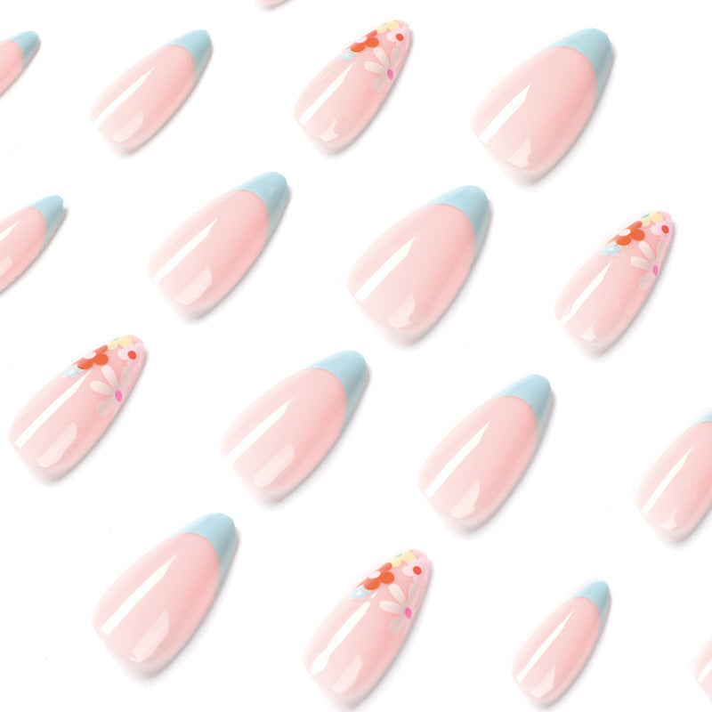 Spring flowers french tip almond nail