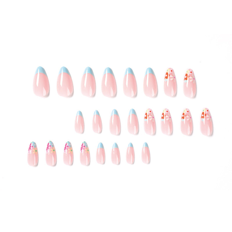Spring flowers french tip almond nail