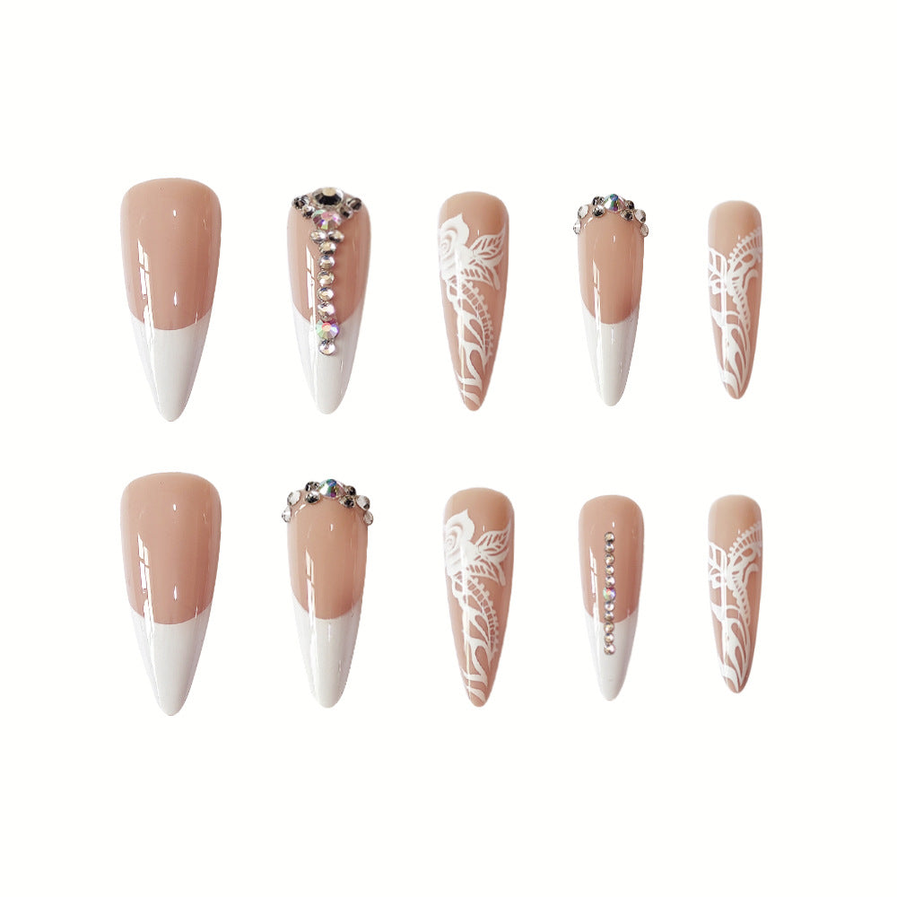 French rose set diamond stiletto nail