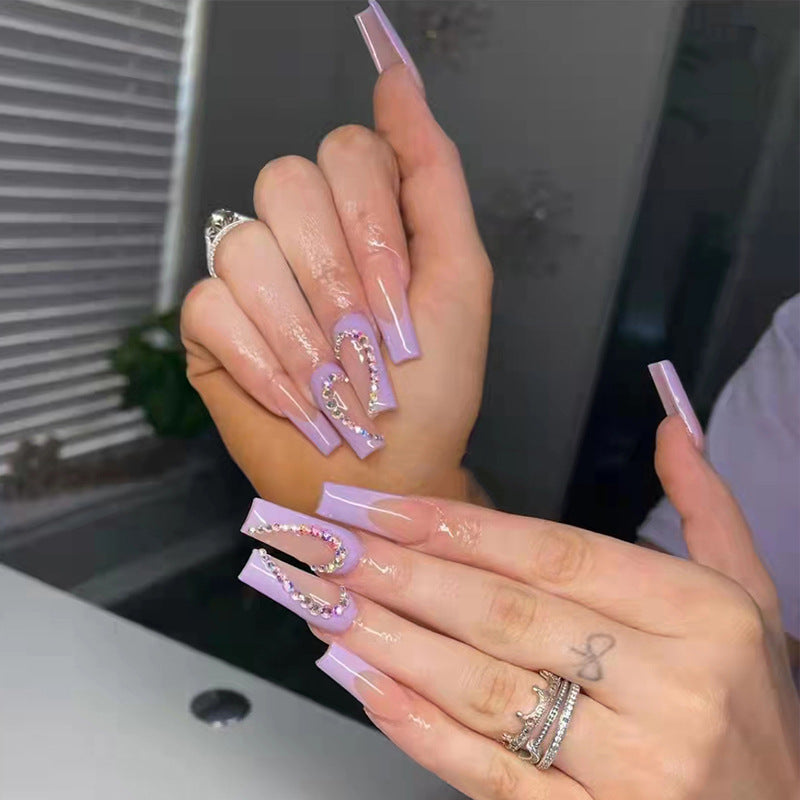 L42 Purple French Tip Heart Ballerina Nail