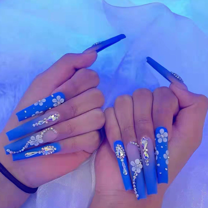 L43 Blue Flowers Ballerina Nail