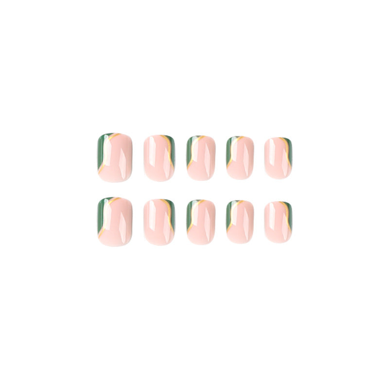 Green French Tip Short Square Nail